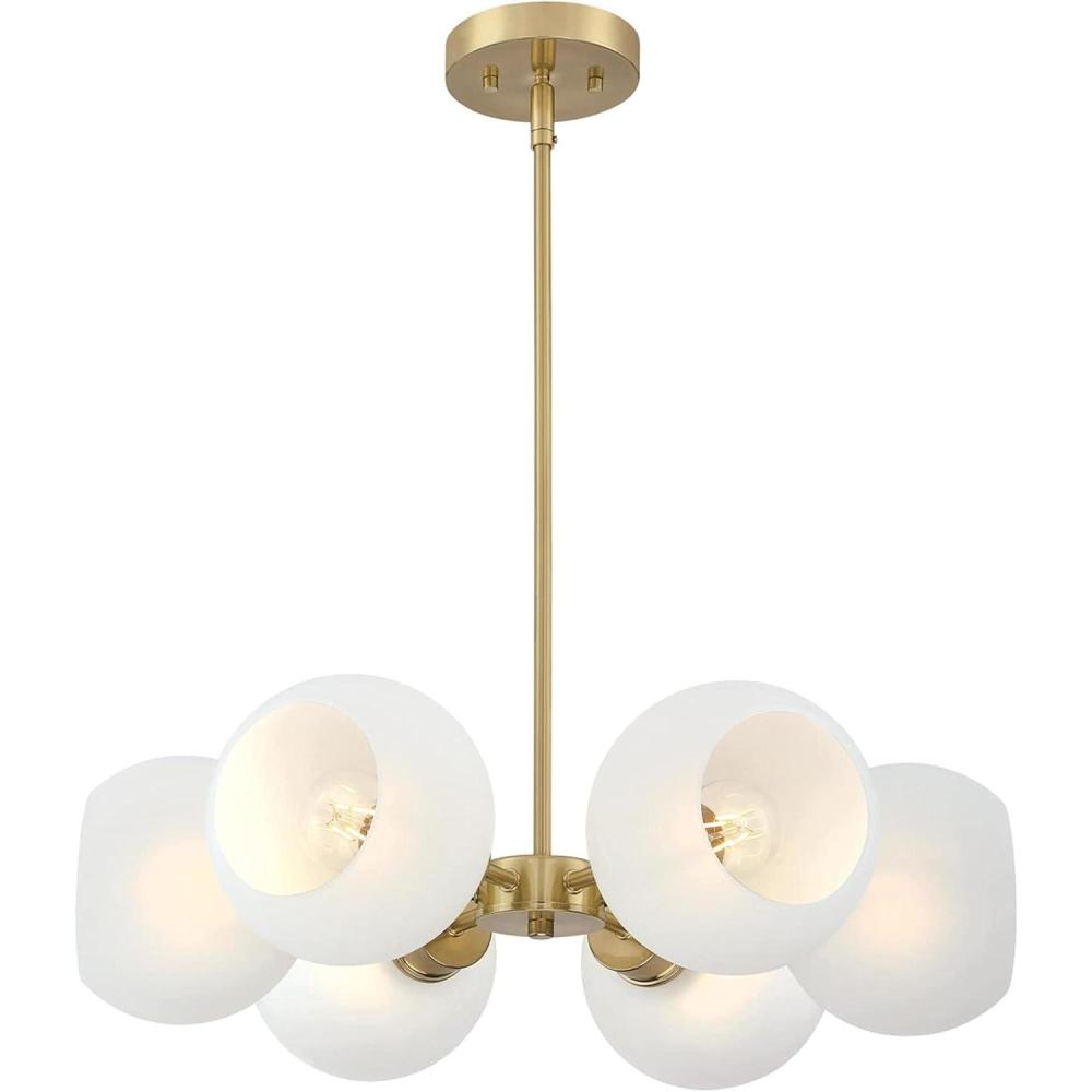 image:imageWestinghouse 6128100 Dorney Transitional Six Light Indoor Chandelier Champagne Brass Finish Frosted GlassBulbs Not Included