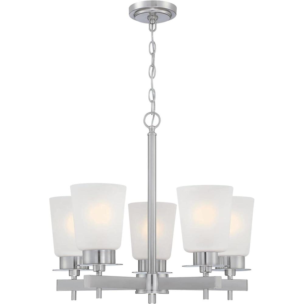 image:imageWestinghouse 6128800 Reynaldo Transitional Five Light Indoor Chandelier Brushed Nickel Finish Frosted Glass