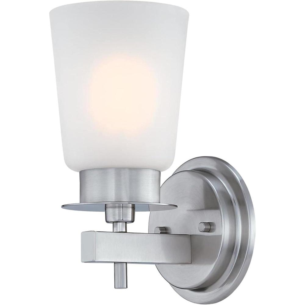image:imageWestinghouse 6128900 Reynaldo Transitional One Light Wall Fixture Brushed Nickel Finish Frosted GlassBrushed Nickel