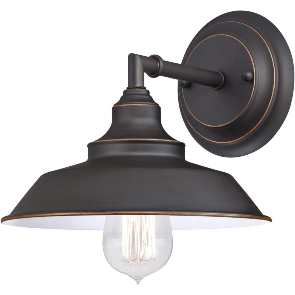 image:imageWestinghouse 6129100 Iron Hill VintageStyle One Light Wall Fixture Brushed Nickel Finish Clear GlassOil Rubbed Bronze White