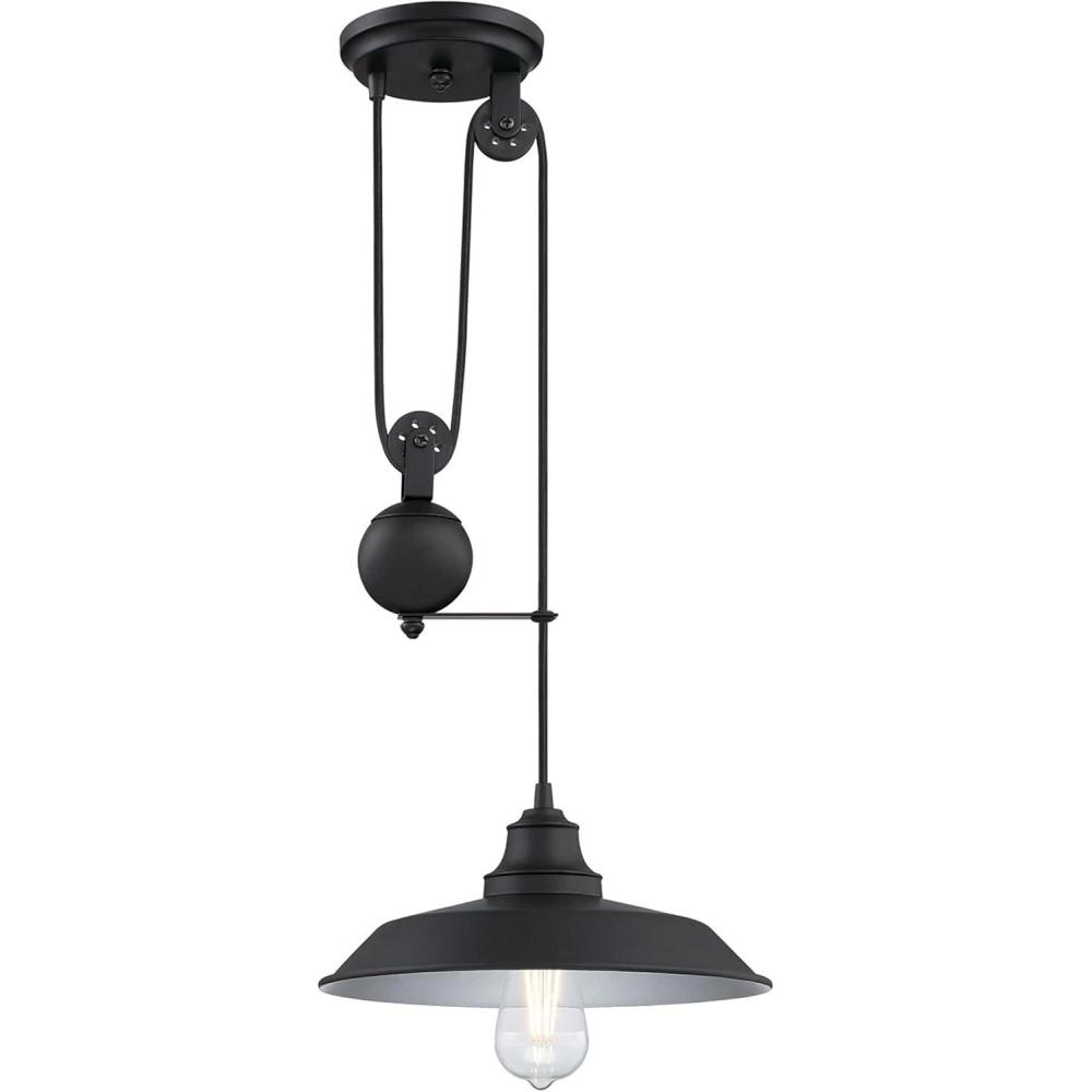 image:imageWestinghouse 6129300 Iron Hill VintageStyle One Light Indoor Pulley Pendant Matte Black FinishMatte Black