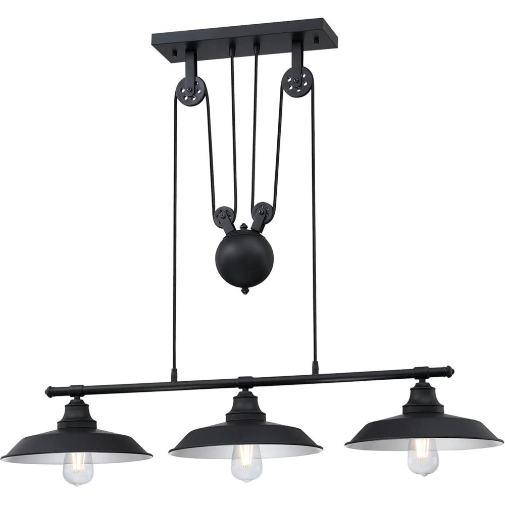 image:imageWestinghouse 6129400 Iron Hill VintageStyle Three Light Indoor Pulley Pendant Matte Black FinishMatte Black