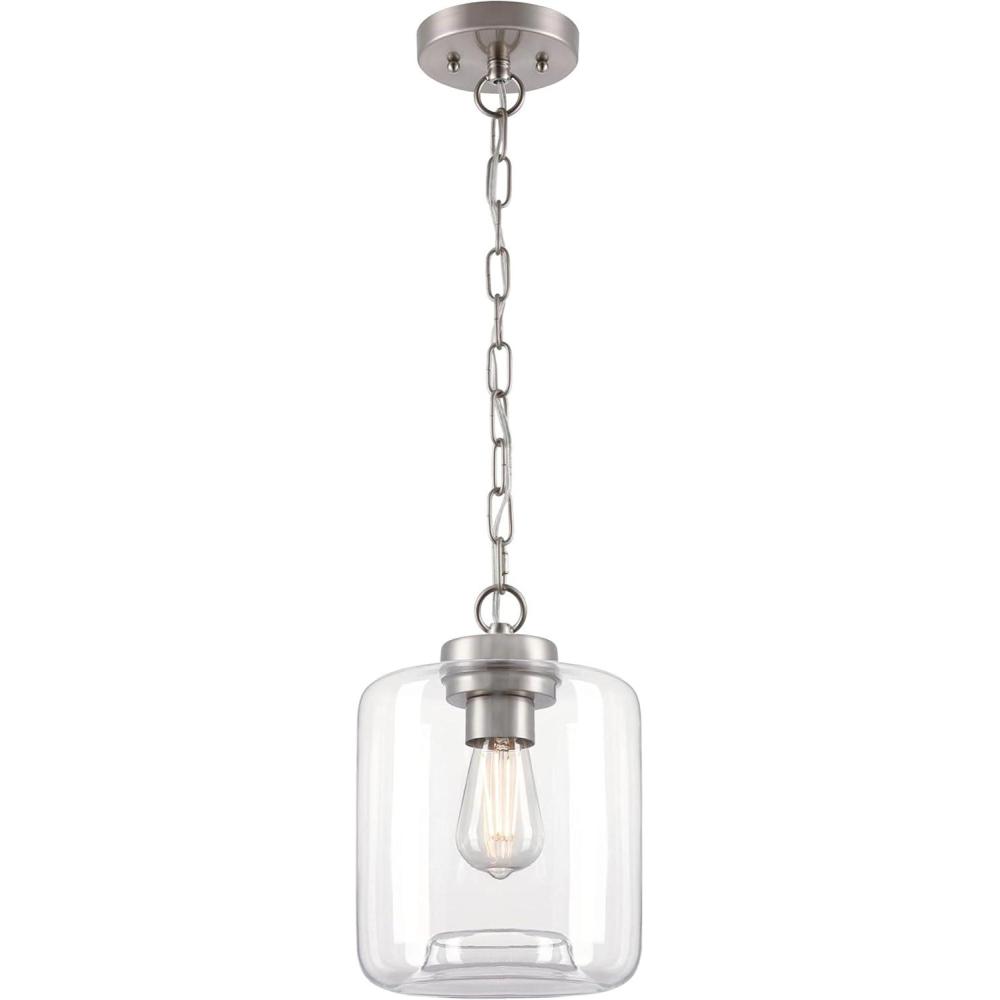 image:imageWestinghouse 6130000 Judd Transitional One Light Indoor Mini Pendant Brushed Nickel Finish Clear Glass