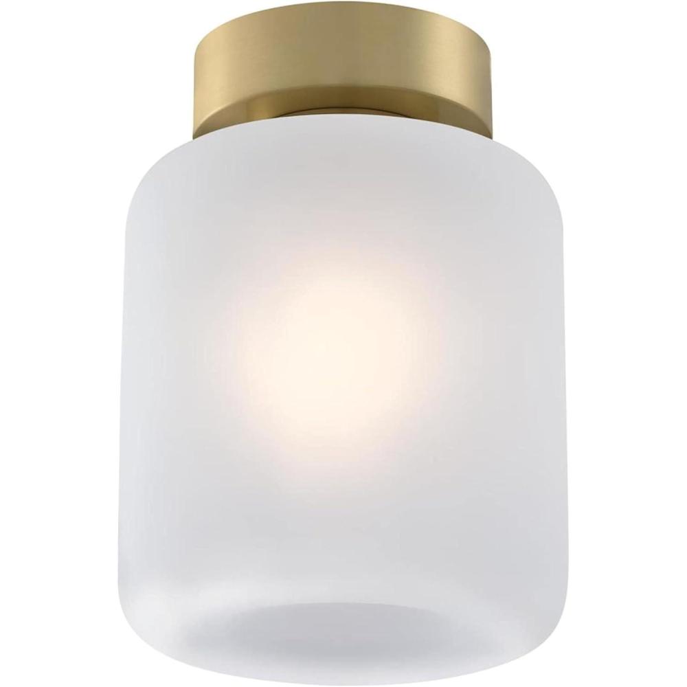 image:imageWestinghouse 6131200 Judd Transitional 8 Inch One Light SemiFlush Mount Ceiling Fixture Matte Black Finish Clear GlassChampagne Brass
