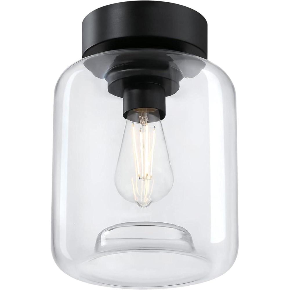 image:imageWestinghouse 6131200 Judd Transitional 8 Inch One Light SemiFlush Mount Ceiling Fixture Matte Black Finish Clear GlassMatte Black