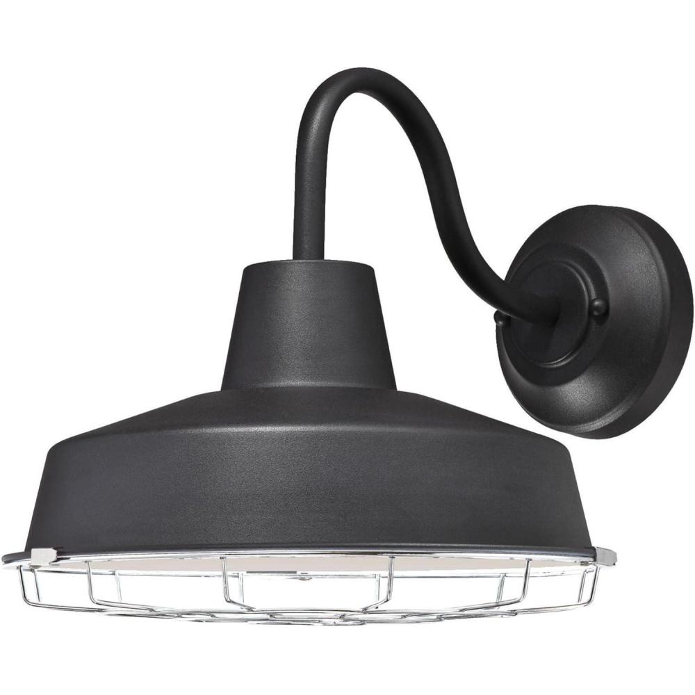 image:imageWestinghouse 6131300 Academy VintageStyle One Light Dimmable LED Outdoor Wall Fixture Dark Sky Friendly Textured Black Finish Removable Nickel Luster CageTextured Black with Chrome Cage