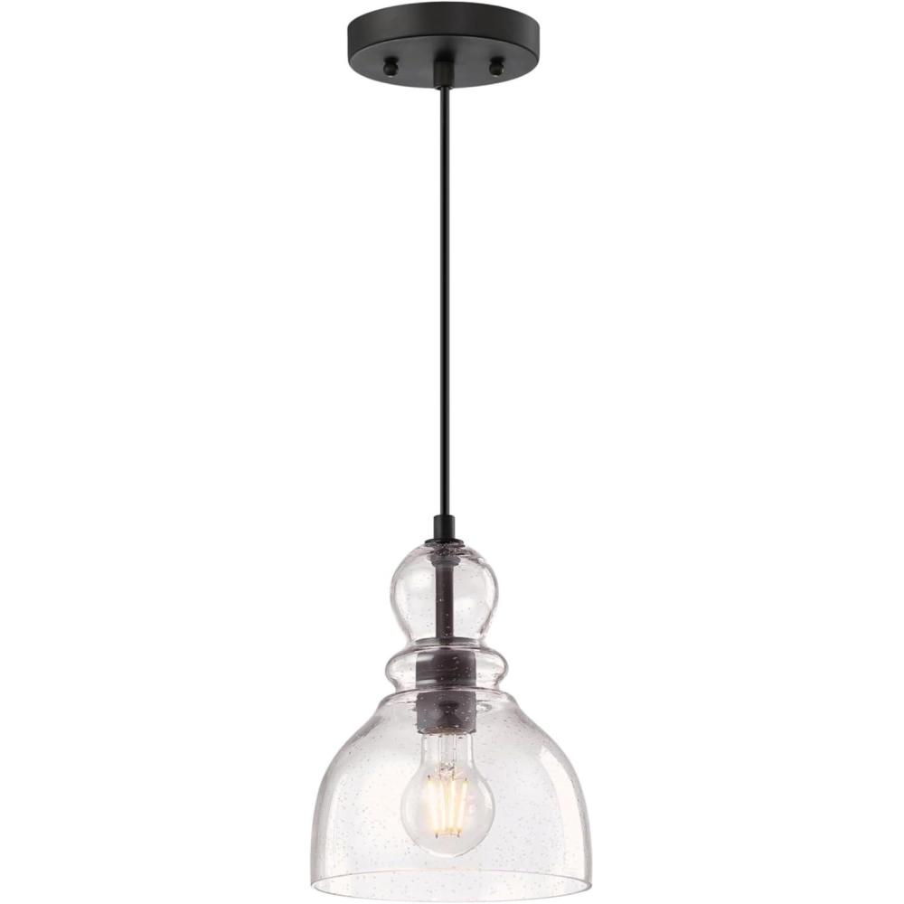 image:imageWestinghouse 6132800 Fiona Traditional One Light LED Indoor Mini Pendant Brushed Nickel Finish Clear Seeded GlassOilRubbed Bronze Finish