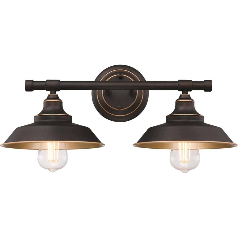 image:imageWestinghouse 6132900 Iron Hill VintageStyle Two Light LED Indoor Wall Fixture Oil Rubbed Bronze Finish with HighlightsOil Rubbed Bronze with bulbs