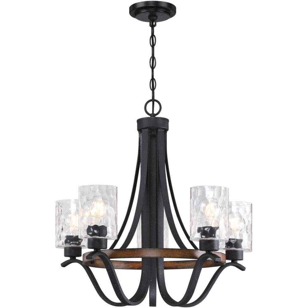 image:imageWestinghouse 6133100 Barnwell VintageStyle Five Light LED Indoor Chandelier Textured Iron and Barnwood Finish Clear Hammered Glass