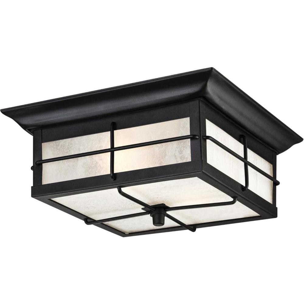 image:imageWestinghouse 6204800 Orwell TwoLight Outdoor FlushMount Fixture Textured Black Finish on Steel with Frosted Seeded GlassTextured Black