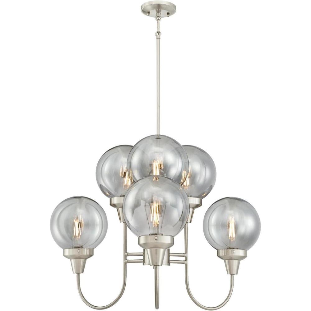 image:imageWestinghouse 6325300 Byron SixLight Indoor Chandelier Brushed Nickel Finish with Smoke Grey Glass Globes Black6light Chandelier