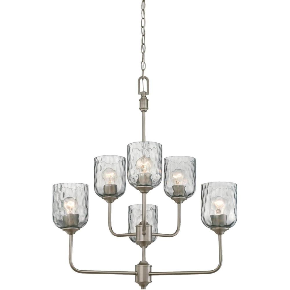 image:imageWestinghouse 6326300 Basset SixLight Indoor Chandelier Dark Pewter Finish with Smoke Grey Hammered Glass 66Light Chandelier