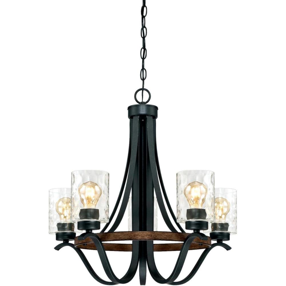 image:imageWestinghouse 6331900 Barnwell FiveLight Indoor Chandelier Textured Iron and Barnwood Finish with Clear Hammered Glass
