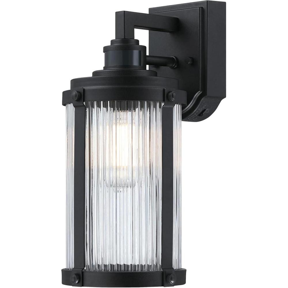 image:imageWestinghouse 6358800 Armin OneLight Textured Black Finish with Barnwood Accents and Clear Seeded Glass OUTDOOR WALL FixtureTextured Black with Motion Sensors