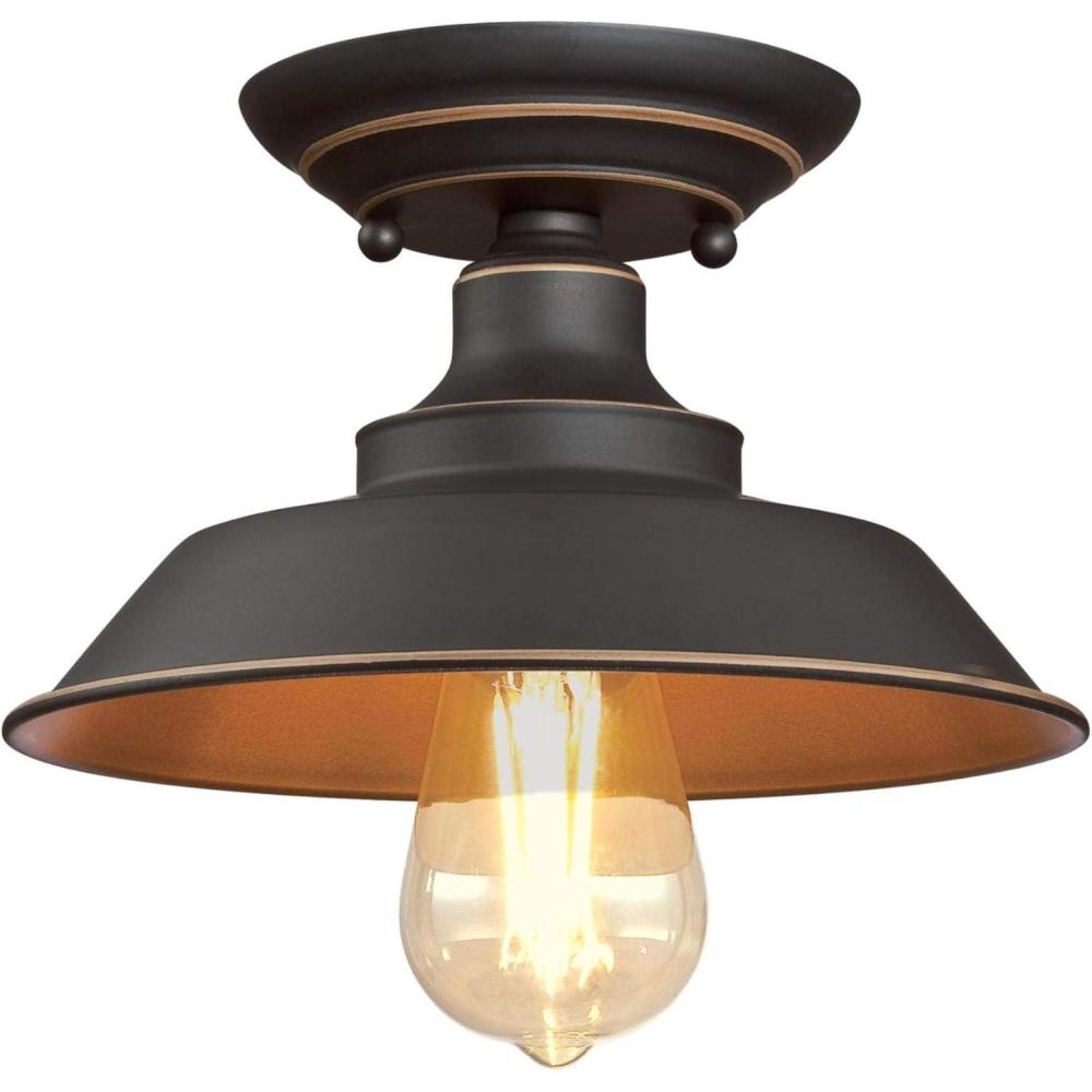 image:imageWestinghouse 6370100 Iron Hill 9Inch OneLight Indoor Semi Flush Mount Ceiling Light Oil Rubbed Bronze Finish with Highlights Red