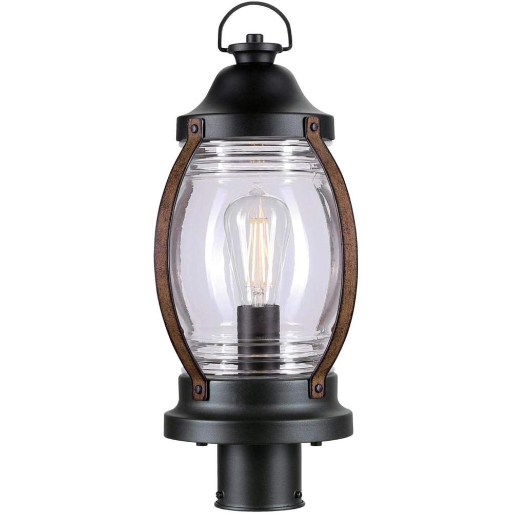 image:imageWestinghouse 6578800 Canyon Rustic OneLight Outdoor Post Top Light Fixture Textured Black and Barnwood Finish Clear GlassTextured Black