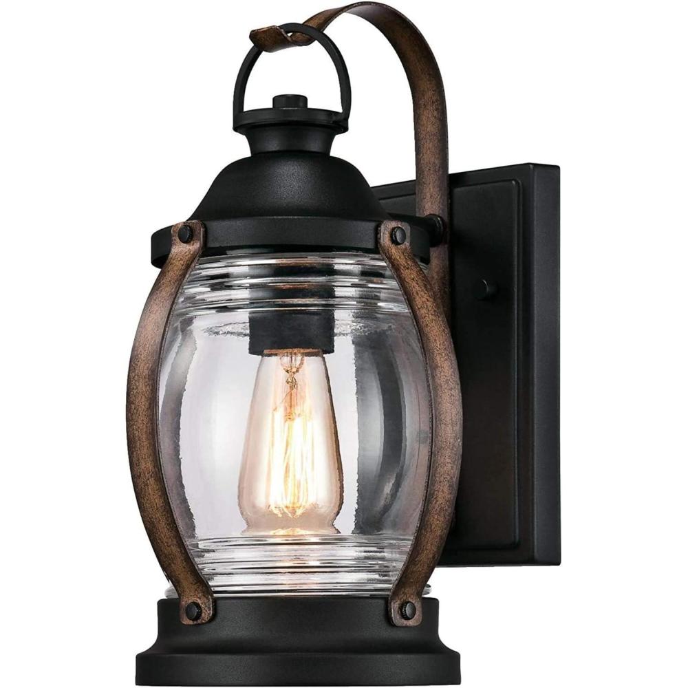 image:imageWestinghouse 6578800 Canyon Rustic OneLight Outdoor Post Top Light Fixture Textured Black and Barnwood Finish Clear GlassTextured Black W Barnwood