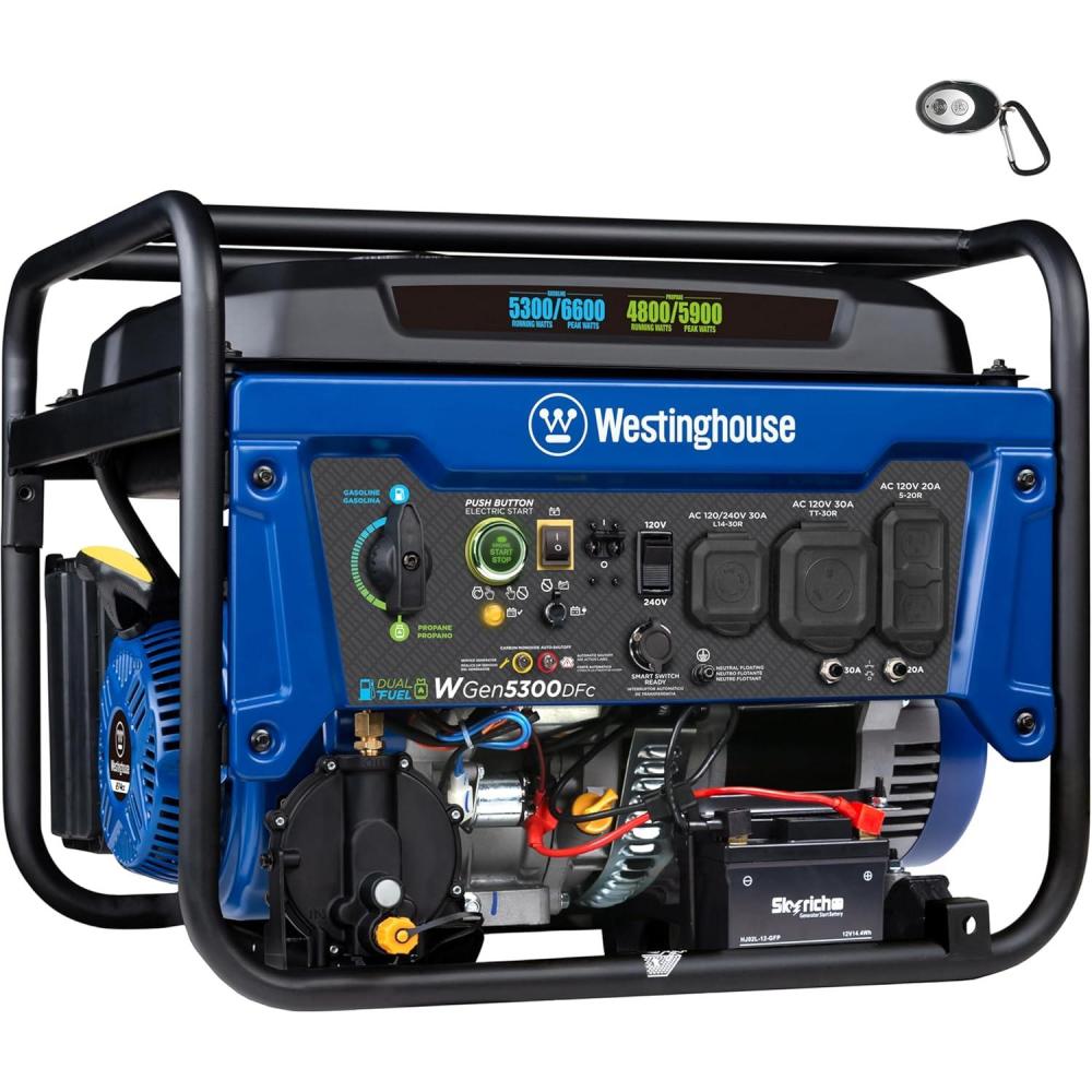 image:imageWestinghouse 6600 Peak Watt Home Backup Portable Generator Transfer Switch Ready 30A Outlet RV Ready 30A Outlet Gas Powered CO Sensor6600 Watts Dual Fuel Remote Start