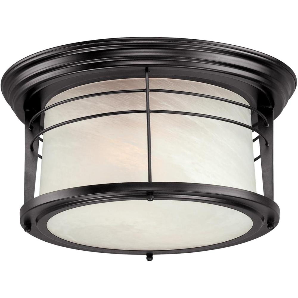 image:imageWestinghouse 6674600 Senecaville TwoLight Exterior FlushMount Fixture Weathered Bronze Finish on Steel with White Alabaster Glass