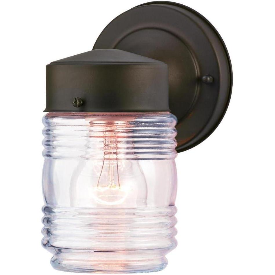 image:imageWestinghouse 6688200 OneLight Outdoor Jelly Jar Wall Fixture Oil Rubbed Bronze Finish with Clear Ribbed Glass