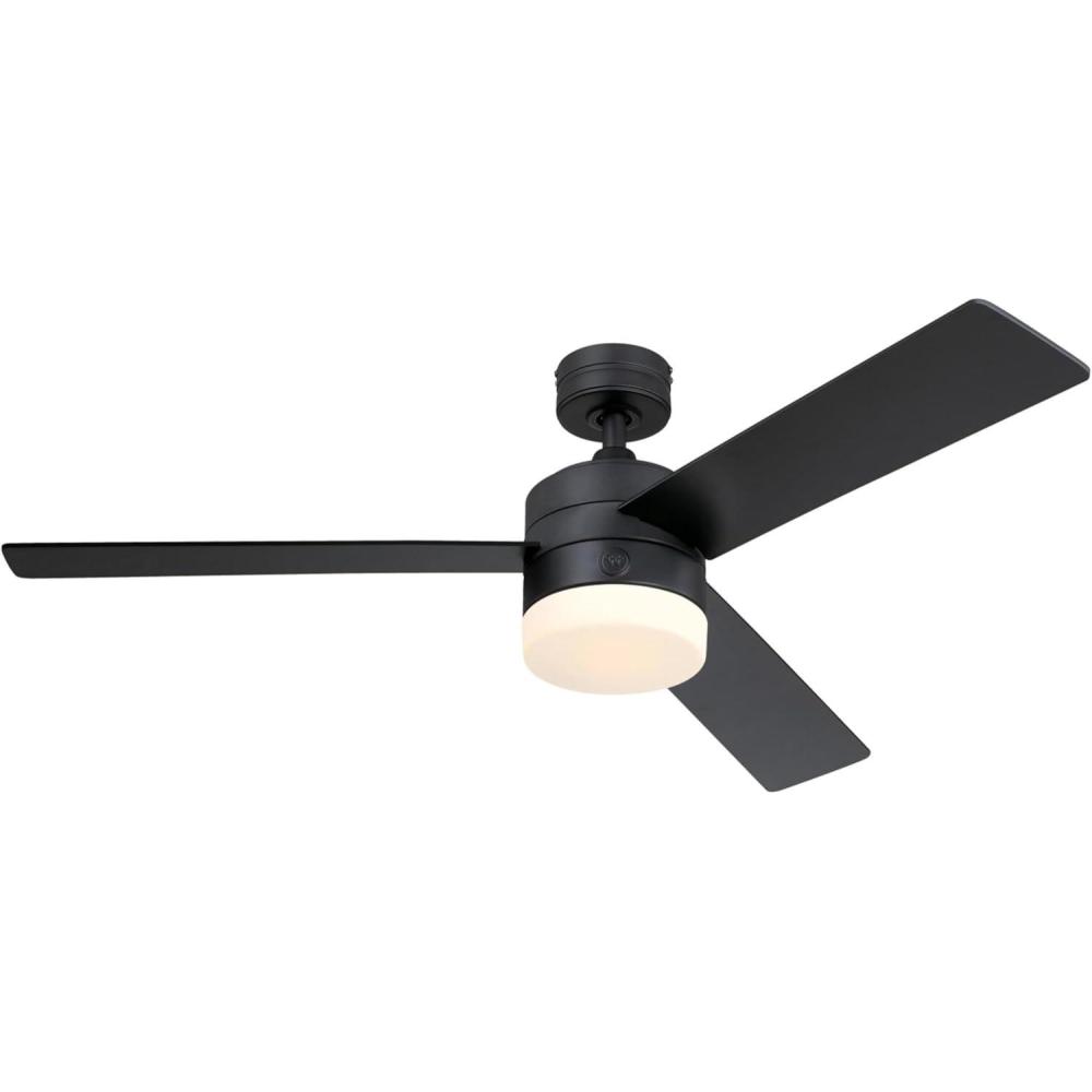 image:imageWestinghouse 7205900 Alta Vista Modern LED Ceiling Fan with Light and Remote Control 52 Inch Matte Black Finish Opal Frosted GlassMatte Black