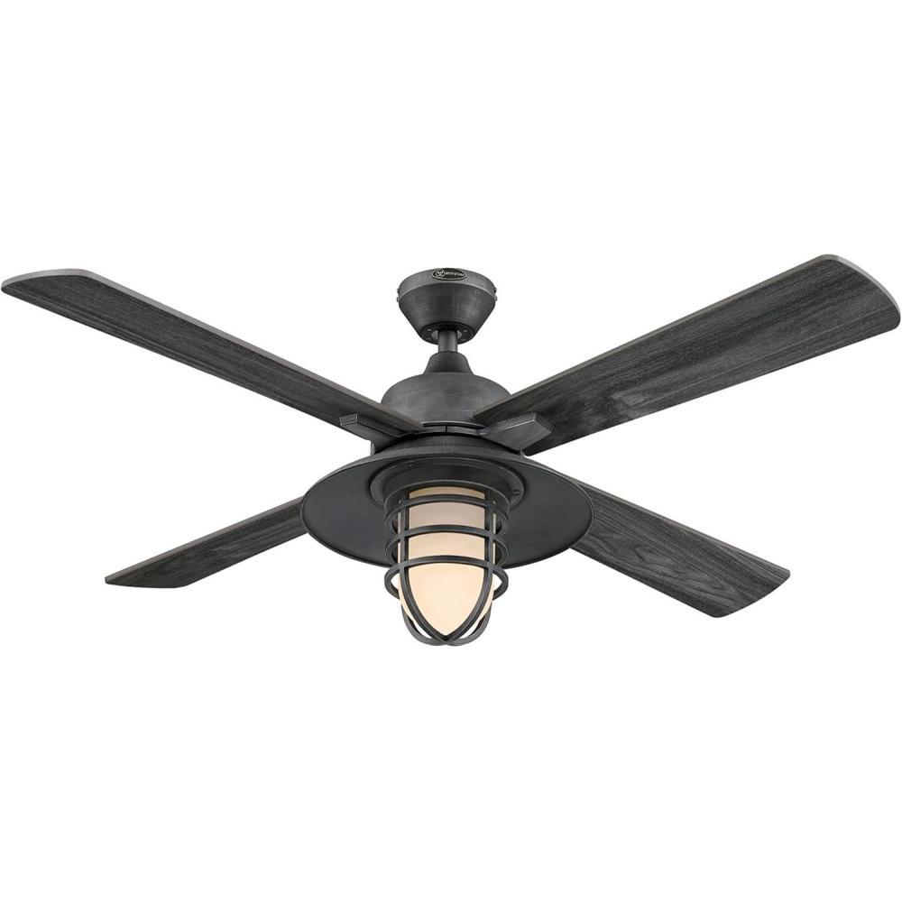 image:imageWestinghouse 7307100 Porto CraftsmanStyle LED Ceiling Fan with Light 52 Inch BlackBronze Finish Amber Frosted GlassDistressed Aluminum