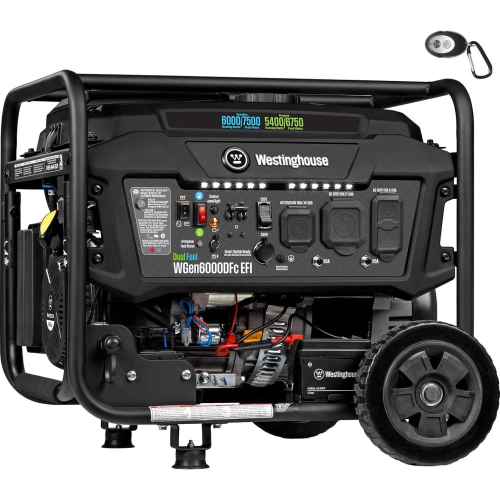 image:imageWestinghouse 7500 Peak Watt EFI Dual Fuel Home Backup Portable Generator Remote Electric Start Transfer Switch Ready Gas and Propane Powered CO Sensor CARB Compliant7500 Watts Dual Fuel EFI