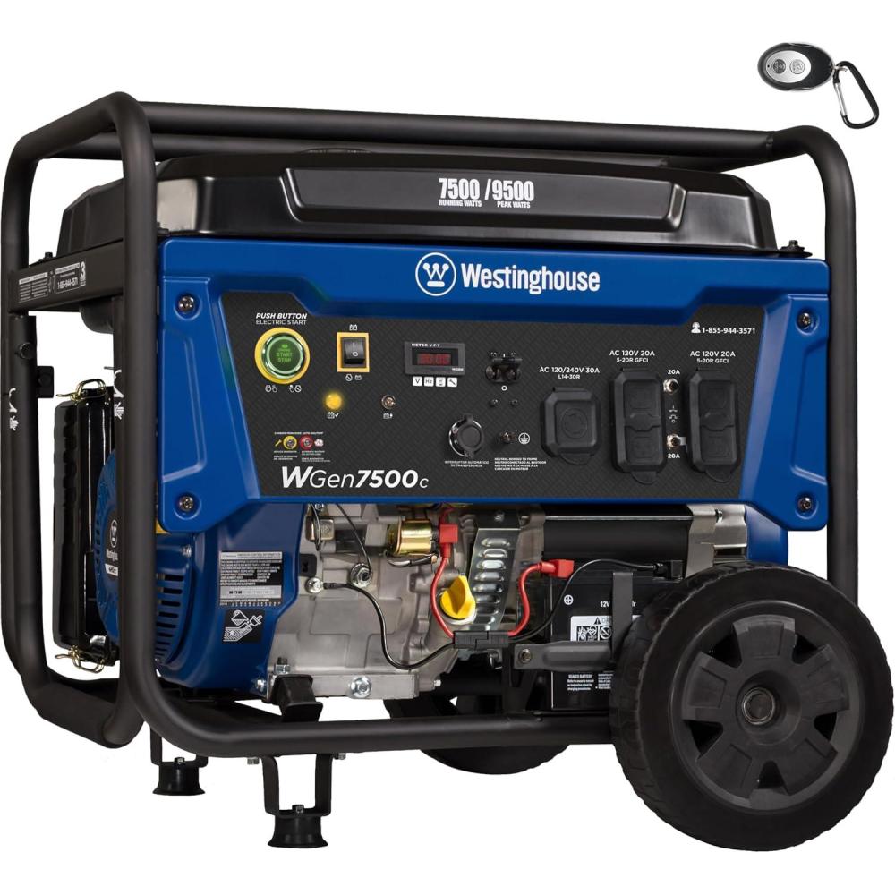 image:imageWestinghouse 7500 Peak Watt EFI Dual Fuel Home Backup Portable Generator Remote Electric Start Transfer Switch Ready Gas and Propane Powered CO Sensor CARB Compliant9500 Watts Gas Only CO Sensor
