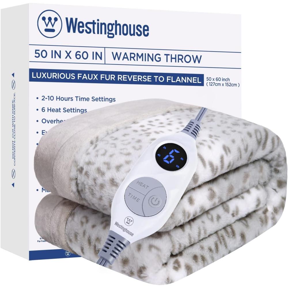 image:imageWestinghouse Electric Blanket Heated Throw Super Cozy Luxury Faux Fur amp Sherpa with 6 Heating Levels amp 210 Hours Auto Off Fast Heating amp Overheat Protection 50x60 Inch BurgundyGreyleopard