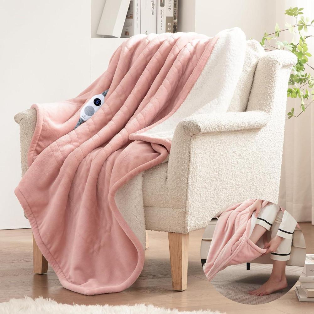 image:imageWestinghouse Electric Blanket with Foot Pocket for Adults Ultra Soft Flannel to Sherpa Heated Throw with 6 Heating Levels amp 210 Hours Time Settings Fast Heating amp Machine Washable 50x62 BrownPink