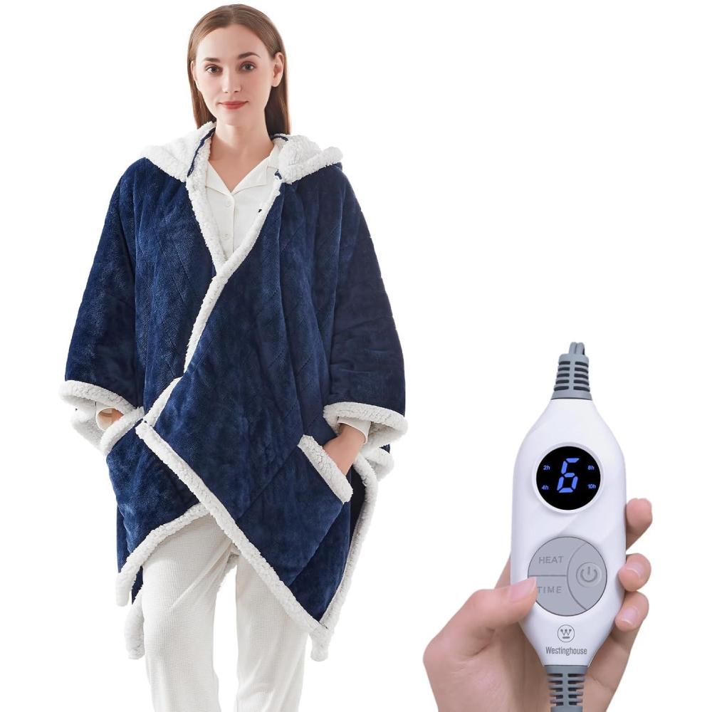 image:imageWestinghouse Electric Snuggle Throw Blankets with Foot Pocket Wearable Heated Blanket with Sleeves 6 Heating Levels amp 2 to 10 Hours Heating Time Settings 50 7018 GreyNavy Blue