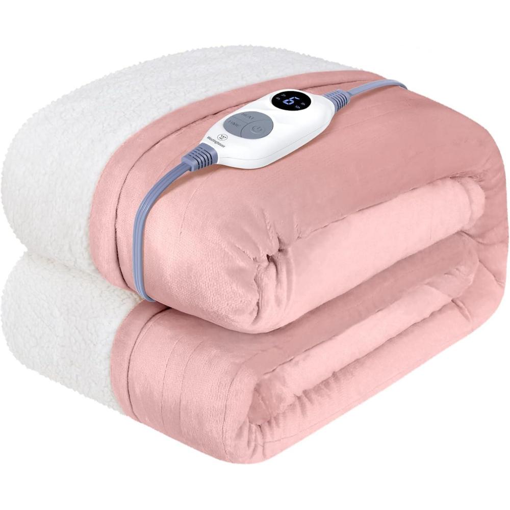 image:imageWestinghouse Heated Blanket Twin Size Soft Flannel to Sherpa Electric Blanket with 10 Heating Levels 12 Hours Auto Off Fast Heating Machine Washable 62x84 Inch CharcoalPink