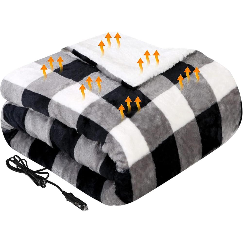 image:imageWestinghouse Heated Car Blanket 12Volt Electric Blanket for Car Truck SUV RV Portable Heated Throw for Camping Red Buffalo Plaid 59 x 43Grey Buffalo Plaid