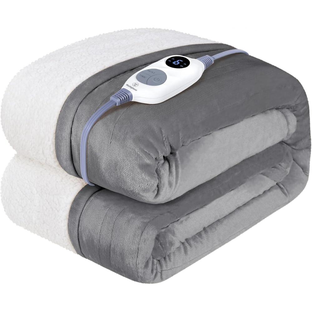 image:imageWestinghouse Heated Throw Blanket Soft Flannel to Sherpa Electric Throw with 6 Heating Levels 210 Hours Time Settings Fast Heating Machine Washable 50x60 Inch Light GreyLight Grey