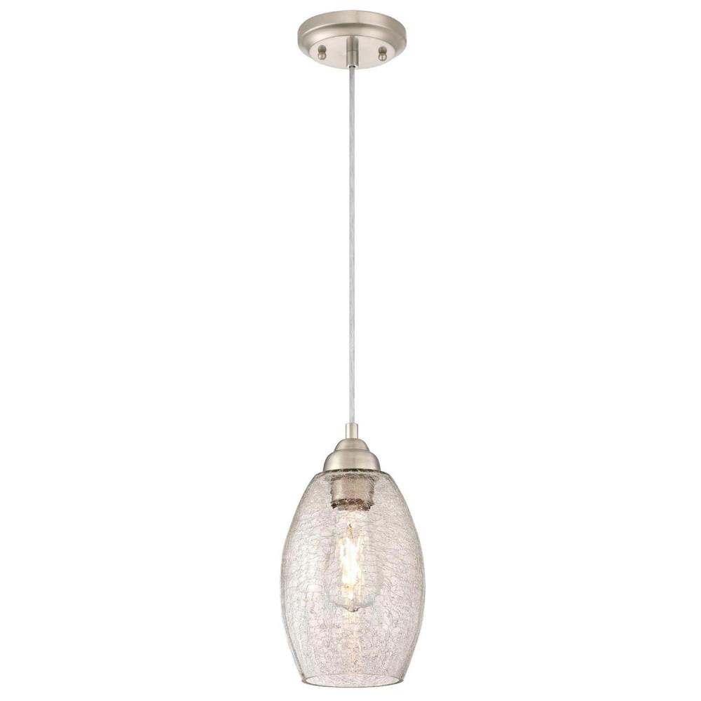 image:imageWestinghouse Lighting 6105700 Carsley Contemporary OneLight Indoor Mini Pendant Brushed Nickel Finish with Clear Crackle Glass