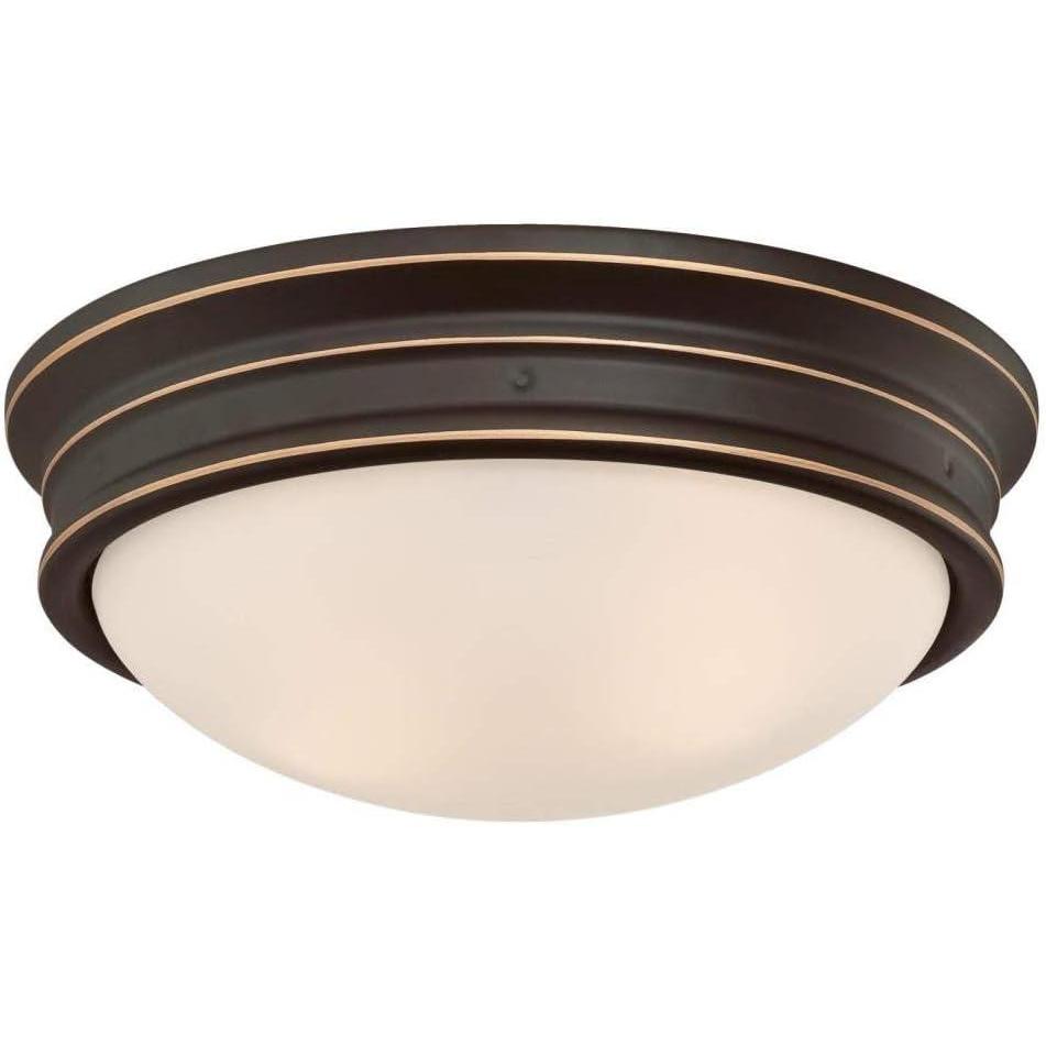 image:imageWestinghouse Lighting 6324100 Meadowbrook TwoLight Indoor FlushMount Ceiling Fixture Matte Black Finish with Frosted GlassOilRubbed Bronze