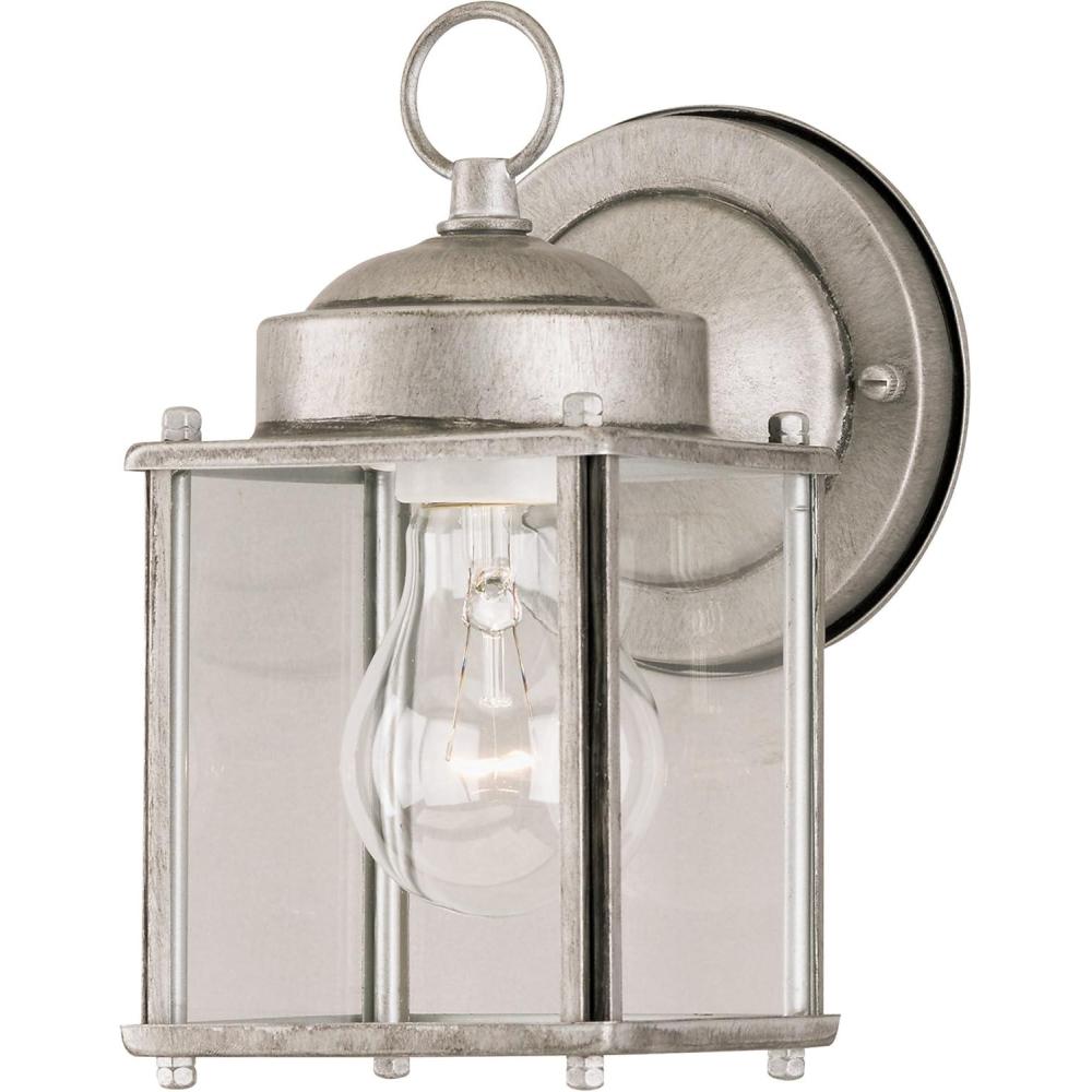 image:imageWestinghouse Lighting 6697100 OneLight Exterior Wall Lantern White Finish on Steel with Clear Glass PanelsAntique Silver