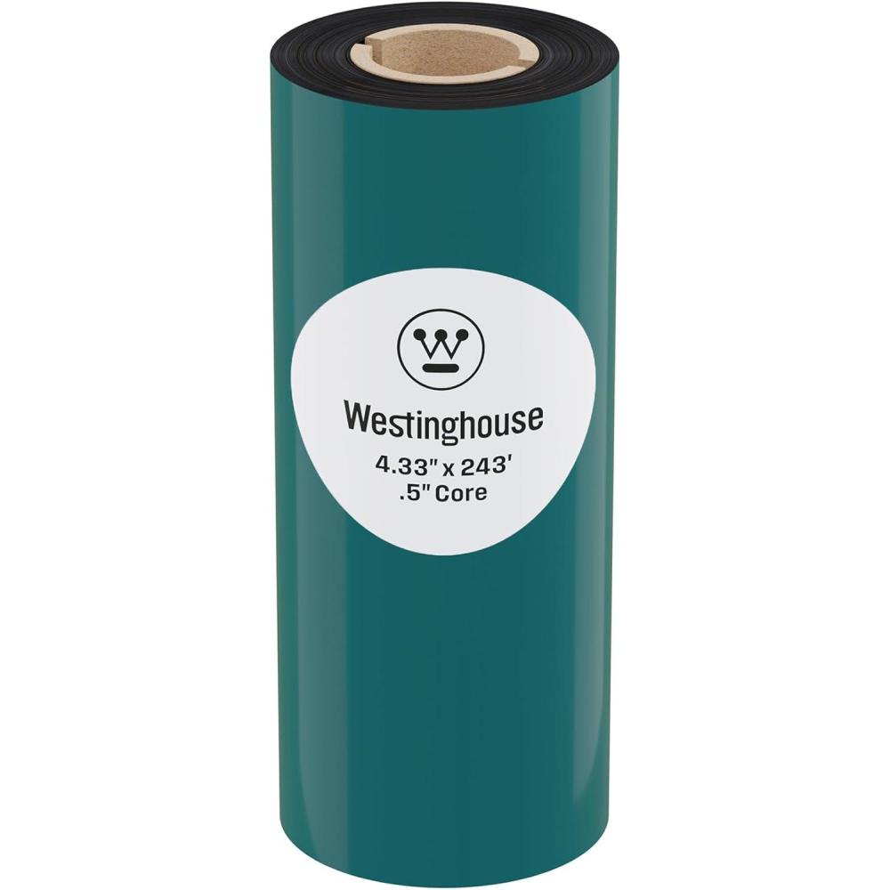 image:imageWestinghouse Thermal Transfer Ribbon 433 x 243 05 Core Premium Wax Resin Enhanced Ink Side Out Wax Ribbon for Thermal Printers Black 1 Roll Compatible with Zebra GC420t GK420t GX420t433 IN x 233 FT Pack of 1