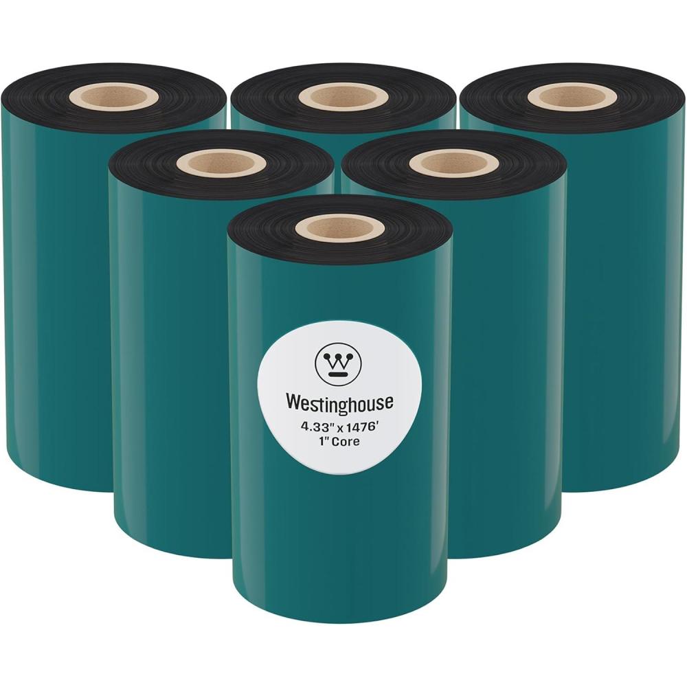 image:imageWestinghouse Thermal Transfer Ribbon 433 x 243 05 Core Premium Wax Resin Enhanced Ink Side Out Wax Ribbon for Thermal Printers Black 1 Roll Compatible with Zebra GC420t GK420t GX420t433 IN x 1476 FT Pack of 6