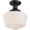 Westinghouse 6578300 Scholar 9 inch Vintage One-Light Semi-Flush Mount Outdoor Ceiling Light Fixture Textured Black Finish, White Opal Glass(Textured Black with White Opal Glass)