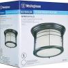 Westinghouse 6674600 Senecaville Two-Light Exterior Flush-Mount Fixture, Weathered Bronze Finish on Steel with White Alabaster Glass