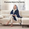 Westinghouse Electric Snuggle Throw Blankets with Foot Pocket, Wearable Heated Blanket with Sleeves, 6 Heating Levels & 2 to 10 Hours Heating Time Settings, 50 * 70″+18″, Grey(Navy Blue)