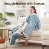 Westinghouse Electric Snuggle Throw Blankets with Foot Pocket, Wearable Heated Blanket with Sleeves, 6 Heating Levels & 2 to 10 Hours Heating Time Settings, 50 * 70″+18″, Grey(Light Blue&ivory)