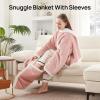 Westinghouse Electric Snuggle Throw Blankets with Foot Pocket, Wearable Heated Blanket with Sleeves, 6 Heating Levels & 2 to 10 Hours Heating Time Settings, 50 * 70″+18″, Grey(Pink&ivory)