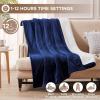 Westinghouse Heated Blanket Twin Size, Soft Flannel to Sherpa Electric Blanket with 10 Heating Levels, 12 Hours Auto Off, Fast Heating, Machine Washable, 62×84 Inch, Charcoal(Navy Blue)