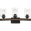 Westinghouse 6128700 Broomall Transitional Three Light Wall Fixture, Matte Black Finish with Barnwood Accents, Clear Seeded Glass