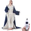 Westinghouse Electric Snuggle Throw Blankets with Foot Pocket, Wearable Heated Blanket with Sleeves, 6 Heating Levels & 2 to 10 Hours Heating Time Settings, 50 * 70″+18″, Grey(Navy Blue&ivory)
