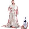 Westinghouse Electric Snuggle Throw Blankets with Foot Pocket, Wearable Heated Blanket with Sleeves, 6 Heating Levels & 2 to 10 Hours Heating Time Settings, 50 * 70″+18″, Grey(Pink&ivory)