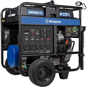 Westinghouse 28000 Peak Watt Home Backup Portable Generator, Remote Electric Start with Auto Choke, Transfer Switch Ready 30A & 50A Outlets, Gas Powered, CO Sensor,Blue(28000 Watts – Gas Only – CO Sensor)