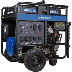 Westinghouse 28000 Peak Watt Home Backup Portable Generator, Remote Electric Start with Auto Choke, Transfer Switch Ready 30A & 50A Outlets, Gas Powered, CO Sensor,Blue(28000 Watts – Gas Only)